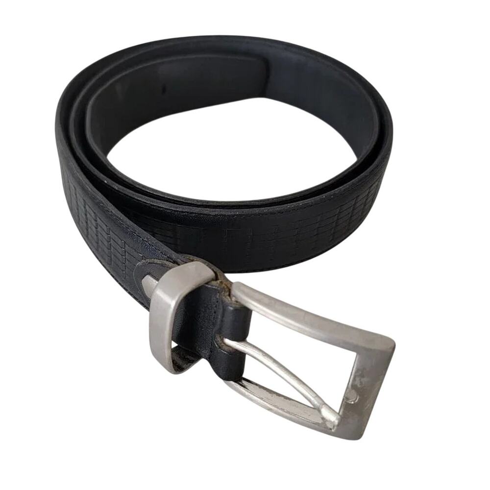Genuine Italian Leather Belt Black Mens Size 32 Silver Buckle Classic 1.25 Inch